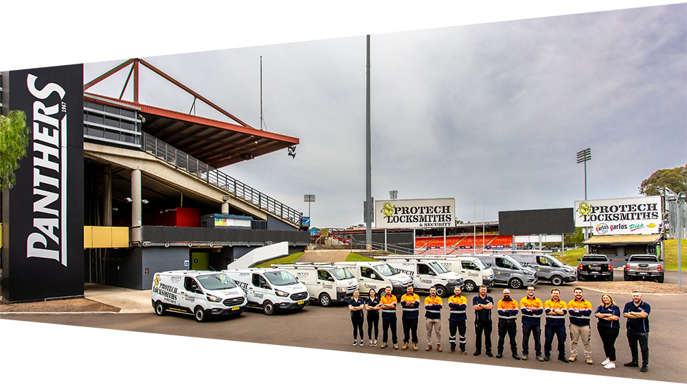 Our CCTV Technicians in front of Penrith Panthers Stadium